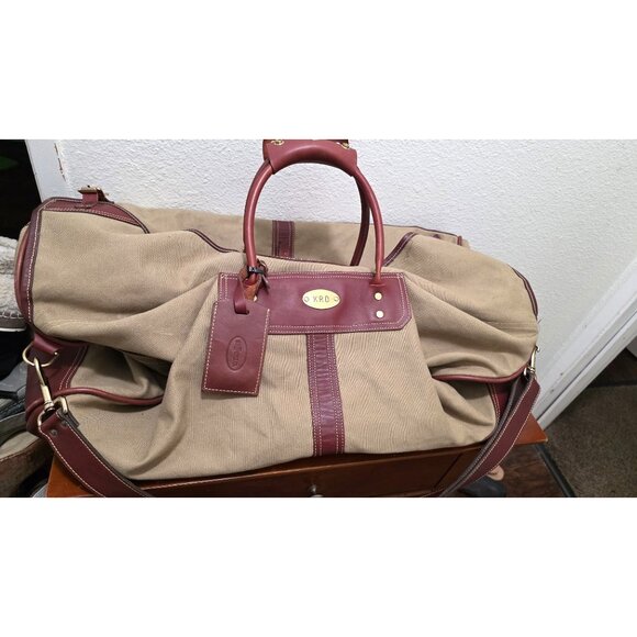 J.W. Hulme Co. Canvas & Leather Duffel Bag Brass Hardware Personalized Monogram - Picture 3 of 13